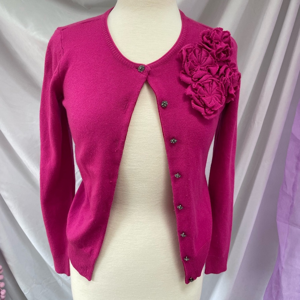 Hot pink flower detail cardigan